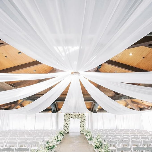 1 Panel White Ceiling Drapes for Wedding Ceiling Drapes 5ftx30ft Wedding Arch Draping Fabric Sheer Curtains Voile Chiffon Drapery Draping Wedding Ceiling Decorations for Party Ceremony Stage Swag