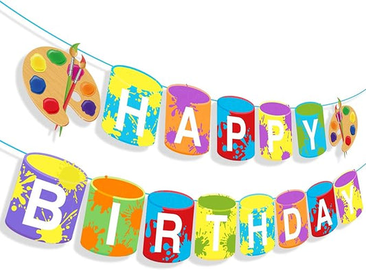Art Happy Birthday Banner, Sip n Paint Party Sign, Little Painting Artist Decorations Theme Supplies
