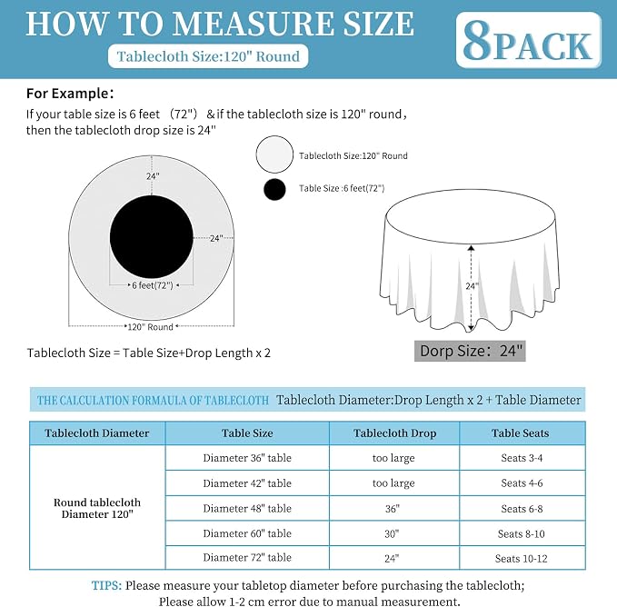 8 Pack Royal Blue Round Tablecloths, Diameter of 120 inch - Image 3
