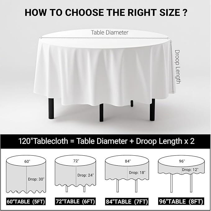 MRJ 6 Pack Round Tablecloth 120 Inch White Stain Resistant and Wrinkle Polyester Washable Table Clothes for Wedding Dining Birthday Events - Image 2