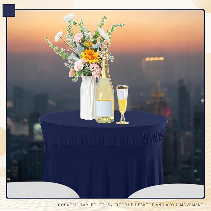 Tegeme 1 Pack Spandex Cocktail Table Cover Fitted with Skirt, Navy | 32x43 Inch High Top Tables, Stretch Tablecloth for Weddings Parties Banquets, Fitted Covers Wrinkle Resistant Elegant Design - Image 6