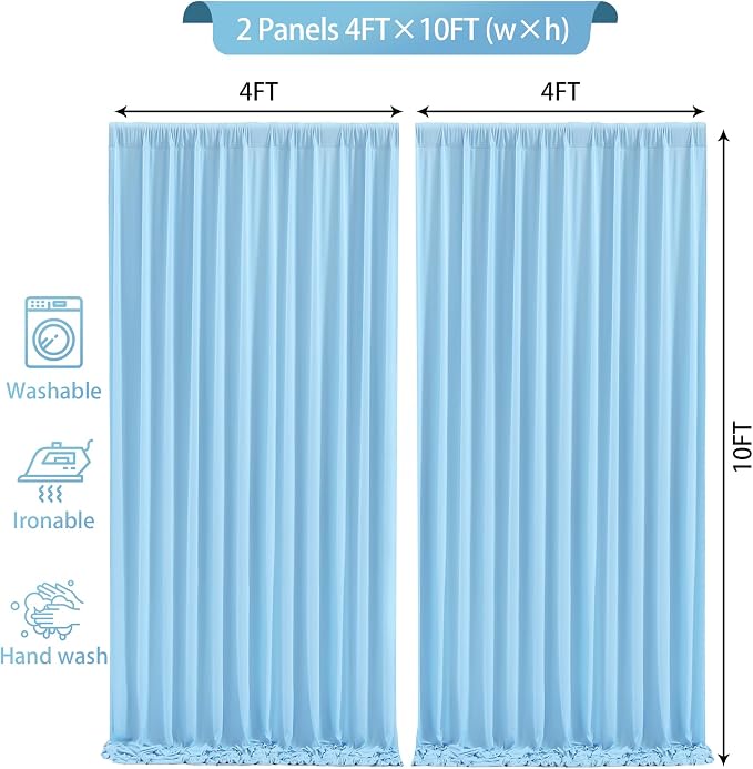 Baby Blue Backdrop Curtains 8 x 10 ft for Photo Background Wrinkle-Free | Soft Polyester Fabric,Natural Drape,Top Rod Pocket,Washable & Reusable,For Wedding Birthday Party Decor,4ft x 10ft 2 Panels - Image 4