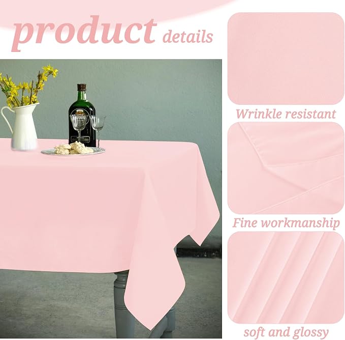 YMHPRIDE 6 Pack Pink Polyester Tablecloths, 60 x 102 inch, Rectangular, Wrinkle Resistant, for 6FT Tables, Parties, Weddings, Banquets, Indoor/Outdoor Use - Image 4
