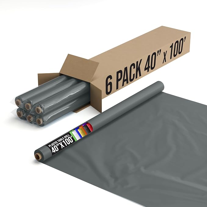 Exquisite Party Solids Silver Plastic Table Cover Roll 6 Pack 40" X 100' Table Cloth Plastic Cover Roll - Premium Quality Thick 0.5 MIL Banquet Rolls - Disposable Tablecloth Rolls by Exquisite