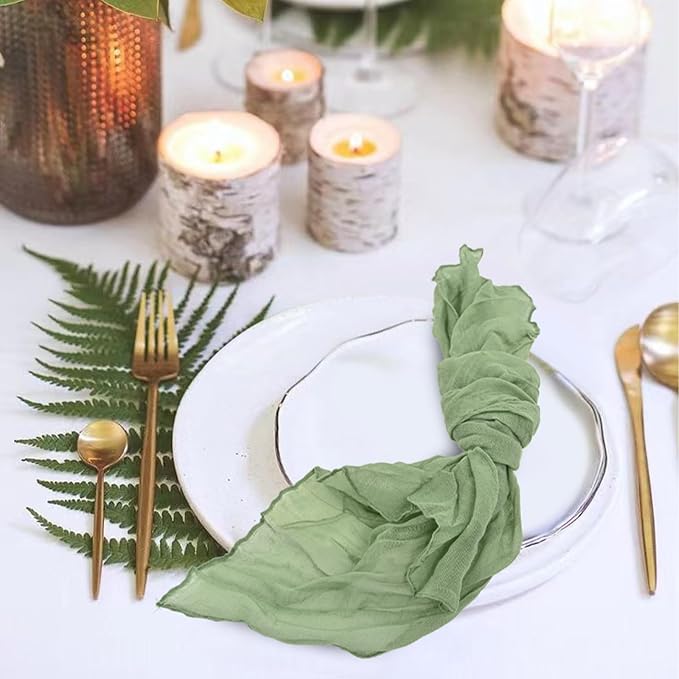 Pesonlook 96 Pcs Sage Green Cheesecloth Napkins for Wedding,20 x 20 Inch | Rustic Boho Wrinkled Napkins Bulk ,Washable Cloth Dinner Napkins for Dinner,Family Everyday Use/Parties - Image 6