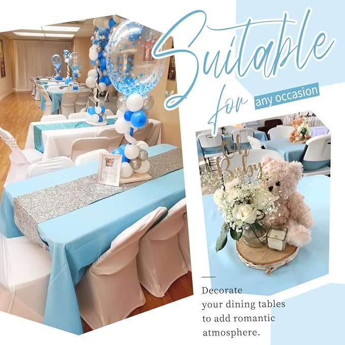 Showgeous 60x102 Inch Light Blue Rectangle Tablecloth 10 Pack Fit 6FT Table | Stain Rectangule Polyester Table Cloth Wrinkle Resistant Washable Fabric Table Covers for Wedding Dining Parties - Image 8