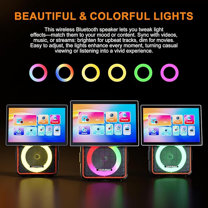 Portable Bluetooth Karaoke Speaker with 14.1” HD Screen, Wireless Screen Mirroring for iOS & Android, 2 Wireless Rechargeable Mics, AUX/USB/TF Card, Dynamic Lyric Display via Bluetooth, Ideal for Home