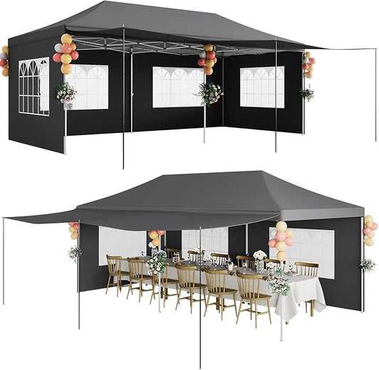 10x20 Pop Up Canopy Tent – Heavy Duty Party Tent with 6 Removable Sidewalls, 6 Sand Bags & Roller Bag, Waterproof UV-Protective Tents for Parties, Adjustable Height Instant Shelter