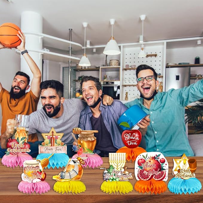 8Pack Rosh HashanaBirthday Party supplies set Honeycomb Centerpieces Double Sided Table Topper for Rosh Hashana Birthday Party Decorations (Rosh Hashana)