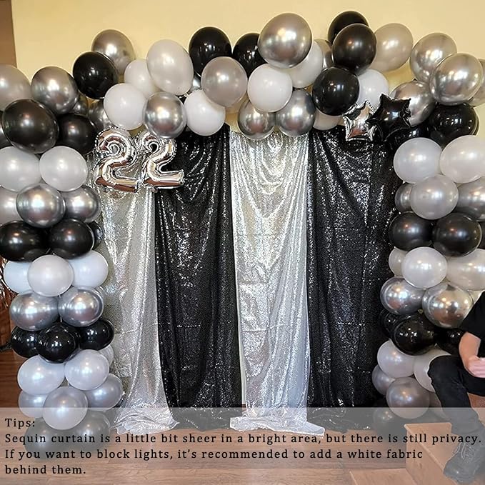 Sequin Backdrop Curtains 2FTx8FT Silver x2+Black x2 4 Panels - Image 6