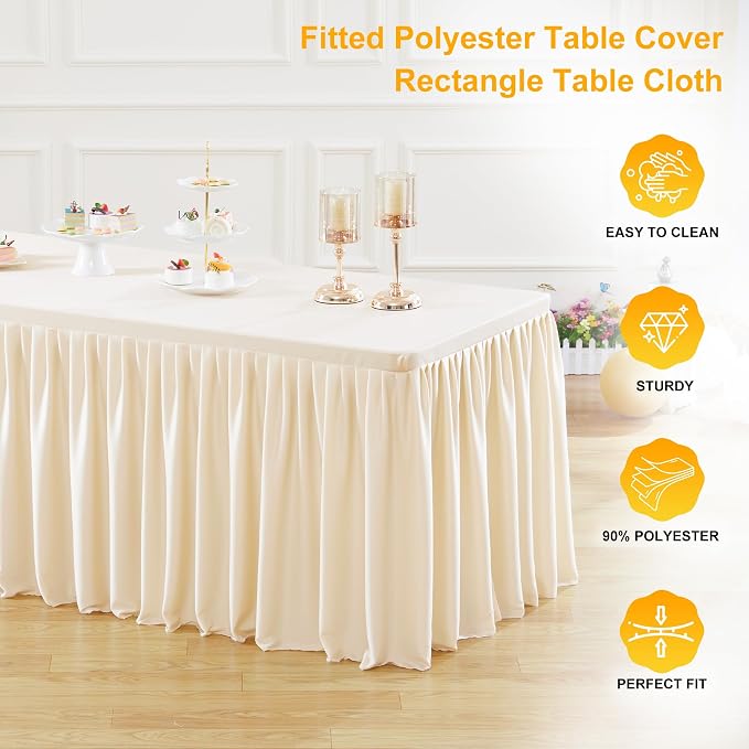 Wish Care 6 Pack Light Champagne Rectangle Table Clothes for 8 Foot Tables, Polyester Fitted Tablecloths 8ft Stretch Table Cover for Wedding, Birthday, Parties, Trade Show, Craft Show - Image 3