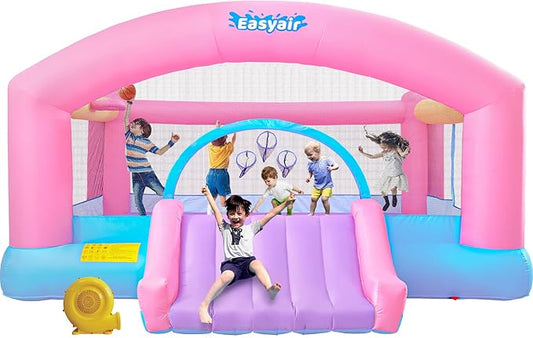 Large Bounce House for Big Kids, 14.8 x 14.5 FT Inflatable Bouncer Jumper Slide with 650W Blower, Basketball Hoop, Throw Ball Game, Ball Pits