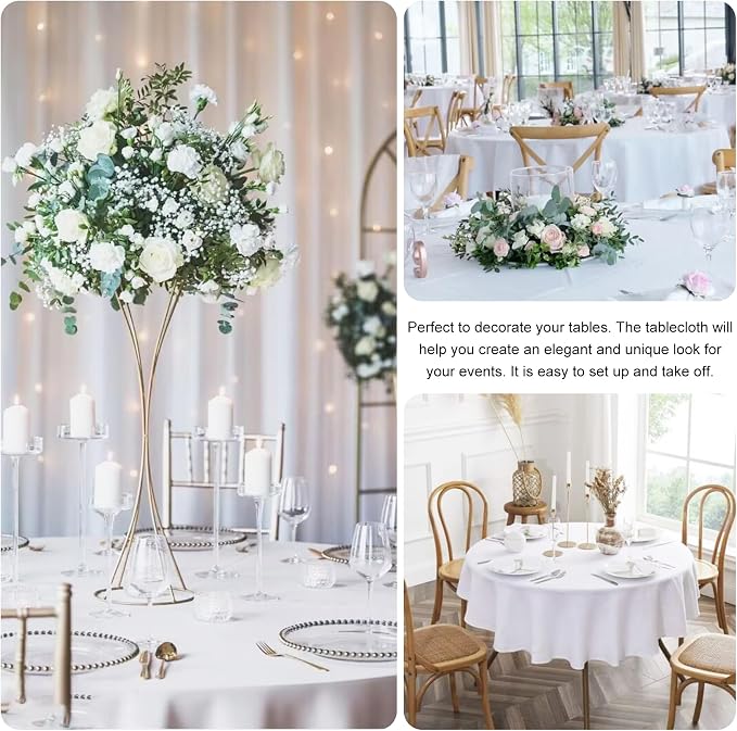 3 Pack 90 Inch Round White Polyester Tablecloth Bulk Washable Table Covers for Wedding Dining Table Buffet Parties Banquet Decor(White) - Image 6