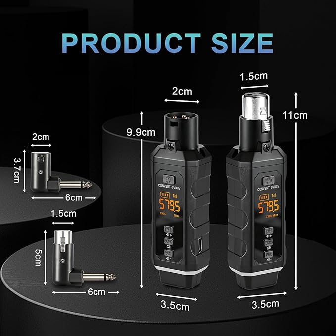 Wireless XLR Transmitter and Receiver UHF Wireless Microphone Adapter for 164FT Range 8-Hours Battery Wireless Mic Adapter For Condenser, Dynamic Mics, PA System,Mixer.