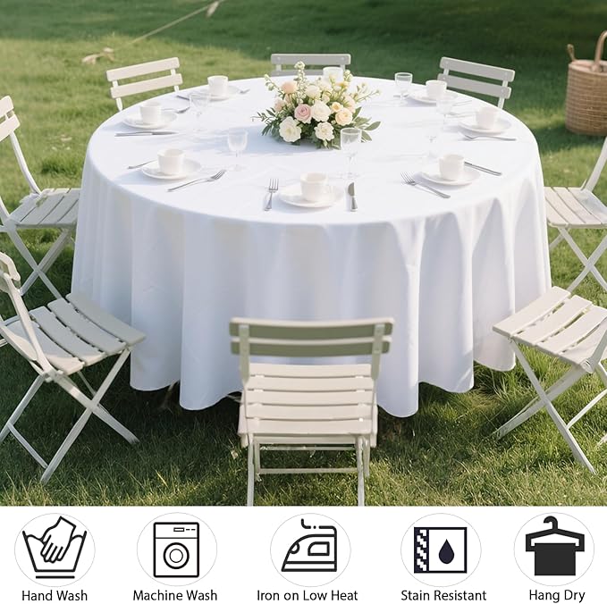 MRJ 6 Pack Round Tablecloth 120 Inch White Stain Resistant and Wrinkle Polyester Washable Table Clothes for Wedding Dining Birthday Events - Image 3