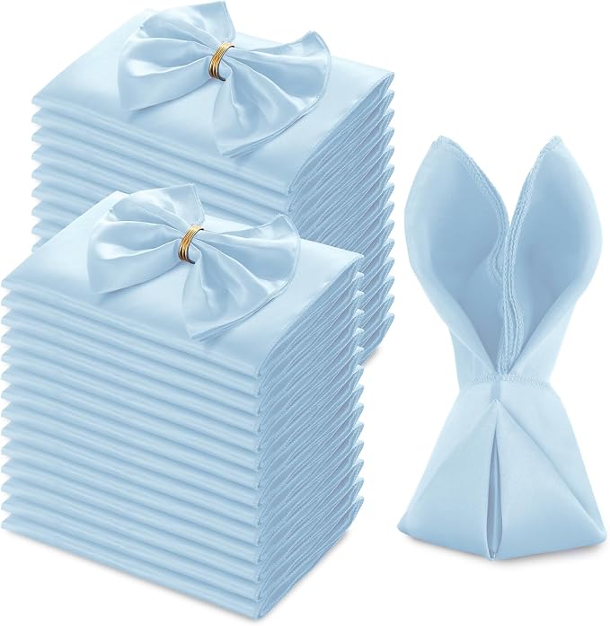 MILVOWOC 72 Pack Square Light Blue Satin Napkins 20" x 20" | Soft Silk Dinner Napkins, Smooth Decorative, Washable & Reusable, For Weddings Dinner Restaurant Party by MILVOWOC
