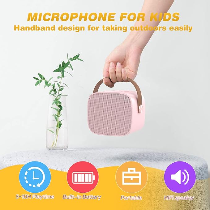 Mini Karaoke Machine,Funny Toys Christmas Birthday Gifts for Kids Age 4-12 Girls,Boys,Adults, Karaoke Microphone Toys for 4,5,6,7,8,9,10,11,12+ Year Old Girls Boys (Pink 2 Mics)