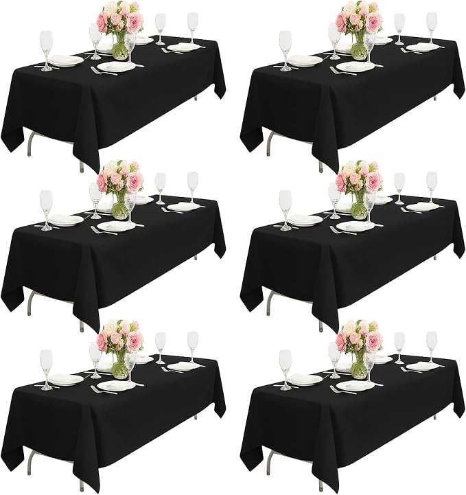 BIGTONE Rectangle Tablecloths, Black, 70 x 120 Inch, 6 Pack | Polyester, Stain & Wrinkle Resistant, Washable, For Dining, Party, Buffet & Camping by BIGTONE