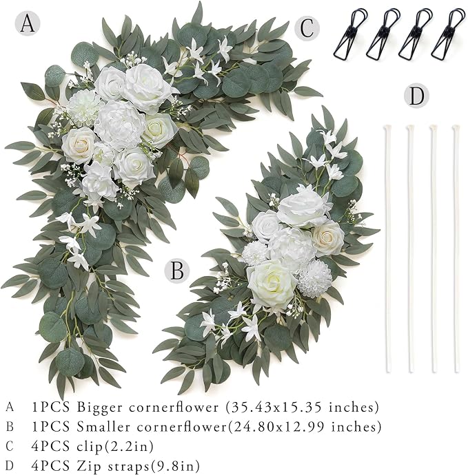 Olalaka Artificial Flower Swag Set of 2 for Wedding Welcome Signs Floral Decorations, White Wedding Arch Flowers for Wedding Ceremony - Image 3