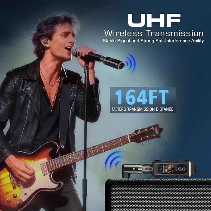 Wireless XLR Transmitter and Receiver UHF Wireless Microphone Adapter for 164FT Range 8-Hours Battery Wireless Mic Adapter For Condenser, Dynamic Mics, PA System,Mixer.