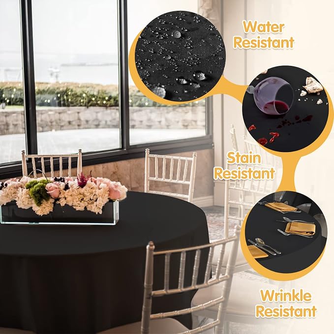 BRILLMAX 4 Pack Black Round Tablecloths 120 Inch for 60" Tables | 150 GSM Polyester Fabric, Floor Length Drop, Water, Stain & Wrinkle Resistant Cloth Cover for Wedding Reception Banquet Party - Image 3