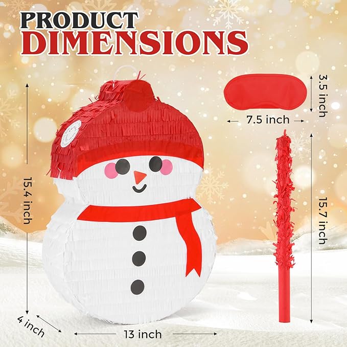 Cute Snowman Pinatas Bundle with a Blindfold and a Bat (17 x 12 x 4 Inches), Perfect for Winter Holiday boys and girls Birthday Parties, Christmas Party Decorations Games for Kids Party