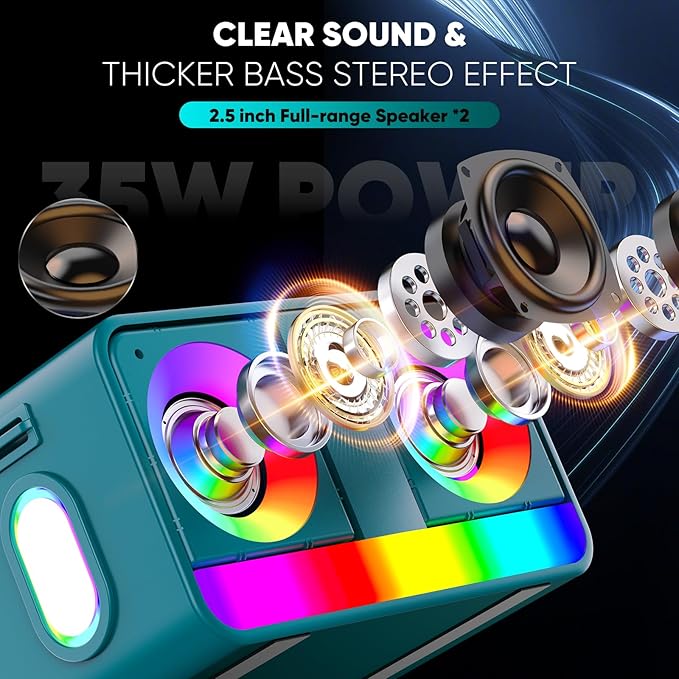 Karaoke Machine,Real 35W Portable Speaker,8H Long Time, 2Rechargeable Wireless Microphones,LED,Karaoke Machine for Adults & Kids,BT/FM/USB/TF/AUX,for Home Party/Outdoors(CHJ171-LightGreen)