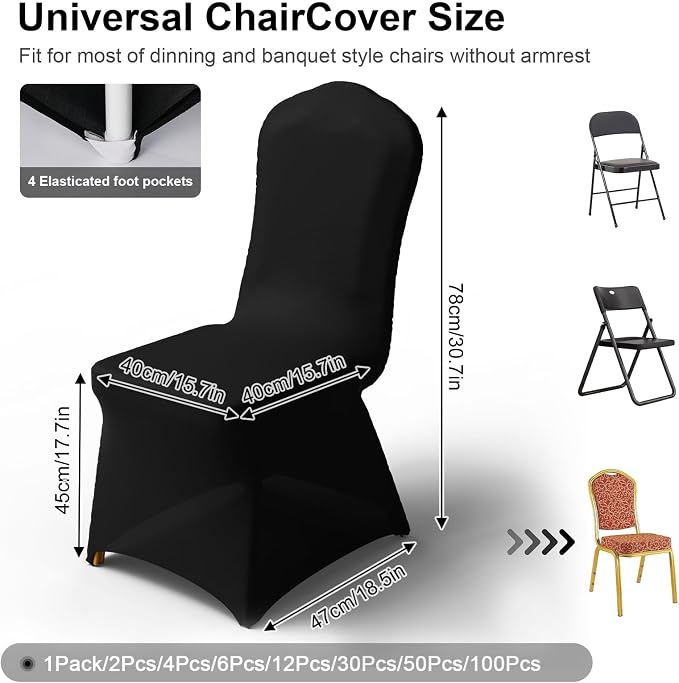 Trlyc Spandex Banquet Chair Covers 100 Pcs Black for Wedding Party - Image 3
