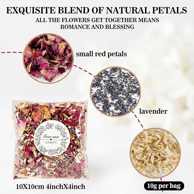 Sukh 8Packs Dried Flower Petals - Biodegradable Wedding Confetti,Natural Real Dried Flower Rose Petal Wedding Confetti for DIY Spa Bath Salts,Soap Making,Candle,Resin Jewelry Crafts,Party Decoration