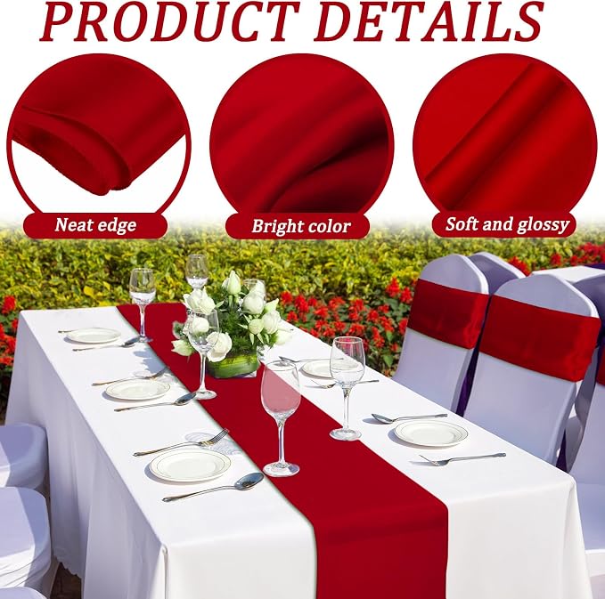 24 Pcs Red Satin Table Runners Bulk, 12 x 108 Inch | Runners for Table, Smooth Fabric Tablecloth, Wedding Banquet, Birthday Party, Fall Decorations, Halloween Christmas Party - Image 5