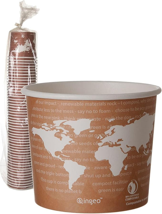 ECO PRODUCTS Compostable 10oz Lined Paper Food Bowls, Pack of 50, Renewable Disposable Round Containers, Plant-Based PLA Lined, World Art, Lids Available, ASTM Compliant, BPI-Certified by Eco-Products