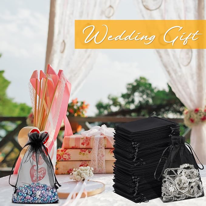 Silkfly 1000 Pcs Organza Bags 4x6 Inch Bulk, Solid Style, Black | Drawstring Gift Bags, Mini Mesh Pouches, for Candy, Jewelry, Wedding Party Favors - Image 4