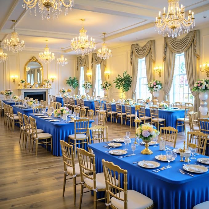 Leegleri 2 Pack Royal Blue Fitted Table Clothes for 6 Foot Rectangle Tables, Wrinkle Free 6ft Table Cover, Spandex Table Skirt for Banquet Weddings Parties - Image 2