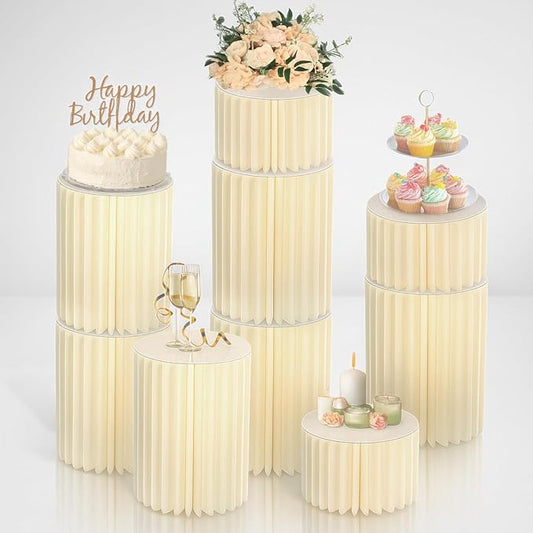 Stacking-Block Design Cake Stands for Party, Customizable Height, Sturdy Cardboard Column with Clearance Acrylic Plate, Reusable Round Cylinder Stands for Party for Birthday, 9 PCS by Merrifete