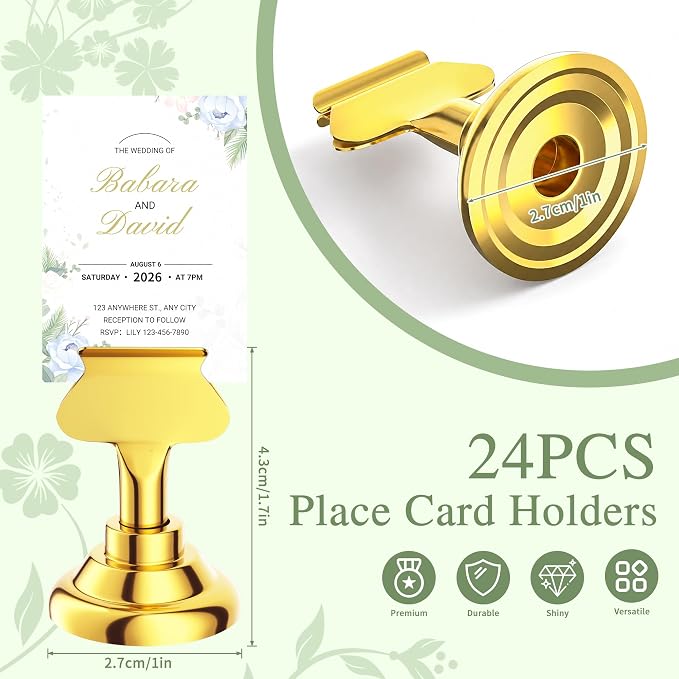 Urban Deco 24 Pieces Table Card Holder Place Card Holders 1.7 inches Gold Steel Card Holders for Photos, Food Signs, Memo Notes, Weddings, Restaurants, Birthday(Gold 24PK) - Image 2