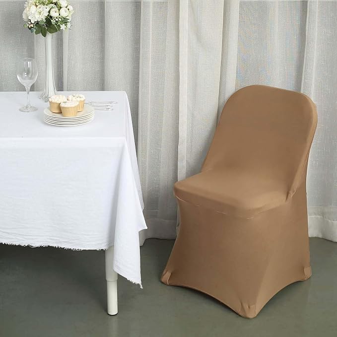 Tableclothsfactory Stretchy Spandex Fitted Folding Chair Cover Dinning Event Slipcover for Wedding Party Banquet Catering - Taupe - Image 2