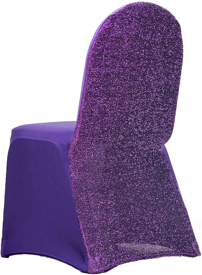 Tableclothsfactory 20PCS Purple Spandex Stretch Banquet Chair Cover with Metallic Glitte Dinning Event Slipcover for Wedding Party Banquet - Image 2