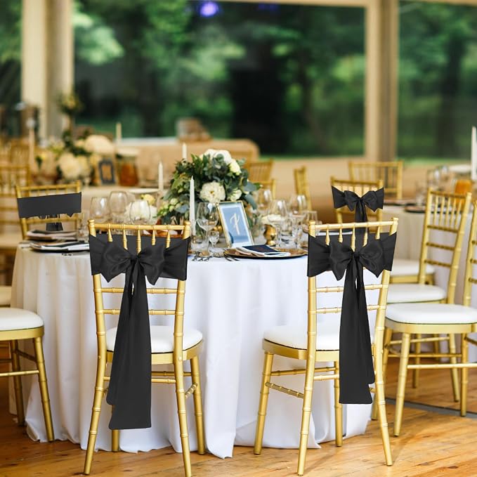 10 PCS Black Satin Chair Sashes Bows Universal Chair Ribbon Ties Back Sash for Wedding Party Reception Events Banquets Hotel Event Chair Cover Decoration (Champagne 7x108 inch) - Image 5