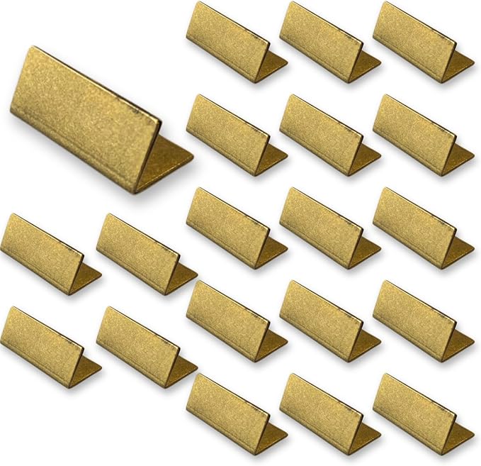 B-Faith Place Card Holders Gold Brass 20Pcs Regular size Vintage Finish Table Card Holder Antique Small Table Card Stands Memo Price Tags Reception Party Photo by B-Faith