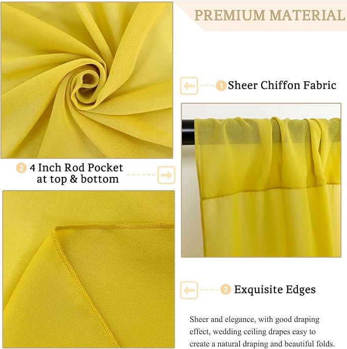 MODFUNS Ceiling Drapes for Parties Gold Sheer Wedding Arch Drapes 4 Panels 5x30ft Chiffon Fabric Ceiling Drapery Tulle Curtain for Backdrop Ceiling Draping Fabric for Party Wedding Hall Decor - Image 4