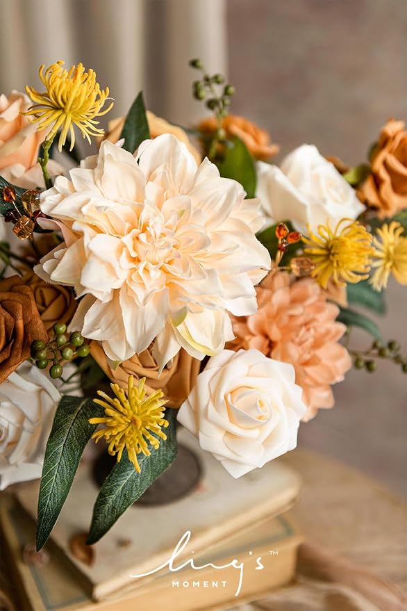Ling's moment Fake Flowers Box, Cream & Apricot Grand Combo | Faux Artificial Greenery Stems, Foam Roses, Silk Eucalyptus, For Centerpieces Bouquet Wedding Vase Floral Decorations - Image 3