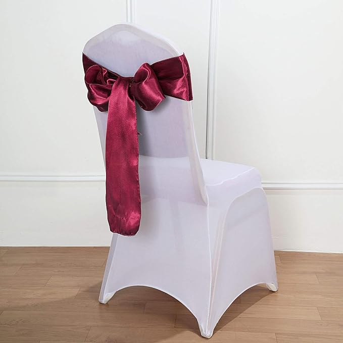 Balsa Circle 50 Burgundy Satin Elegant Chair Cover Bows Sashes Wedding Banquet Decorations Party Supplies Engagement Events Reception - Image 5