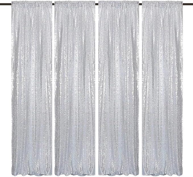 Silver Sequin Backdrop Curtains 4 Panels 2FTx8FT by HMQIANG