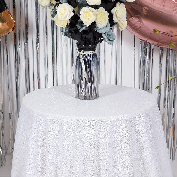 JYFLZQ White Sequin Tablecloth, Glitter Party Table Cover 90 Inch Round - Image 6