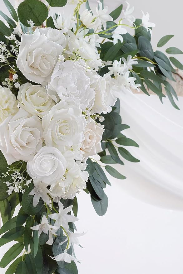 Olalaka White Artificial Wedding Arch Flowers Kit (Pack of 3) with 26Ft White Shiny Arch Draping Fabric for DIY Wedding Party Ceremony Reception Backdrop Floral Decoration - Image 4