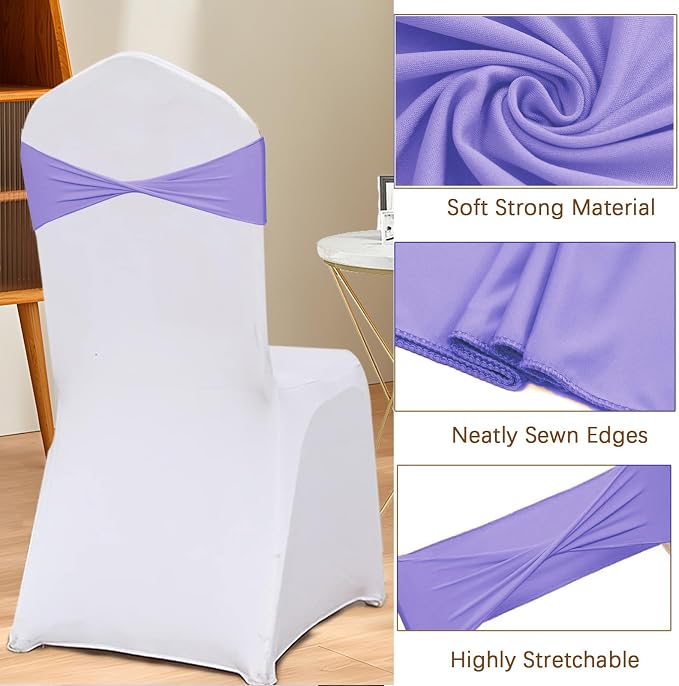 Light Purple Chair Sashes Bows 50 Pack, Spandex Lavender Chair Cover Bands Ties Without Buckle for Gender Reveal Baby Shower Decoration - Image 3