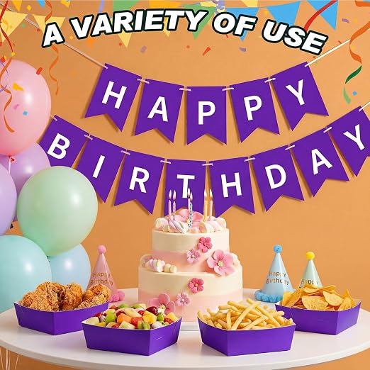 Uiifan 50 Pcs 5 lb Extra Large Paper Food Trays Disposable Food Boat Nacho Plate Serving Snack Trays Grease Resistant Self-assembly for Back to School Party Birthday Wedding Supply (Purple) - Image 6