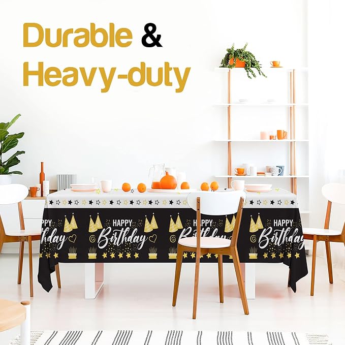 HSGUS 3 Pack Happy Birthday Tablecloth – Premium 54 X 108 Happy Birthday Decorations, Table Cover for Parties Decorations – Plastic Table Cloths for Parties Disposable - Image 3