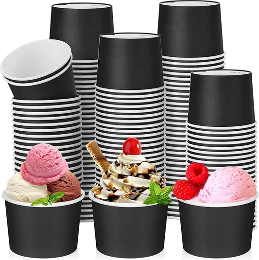 Nuenen 100 Pcs 8 oz Summer Ice Cream Paper Cups Bulk Disposable Dessert Cups Solid Color Paper Dessert Bowls for Snack Sundae Spring Party Favors Ice Cream Bar Supplies (Black) by Nuenen