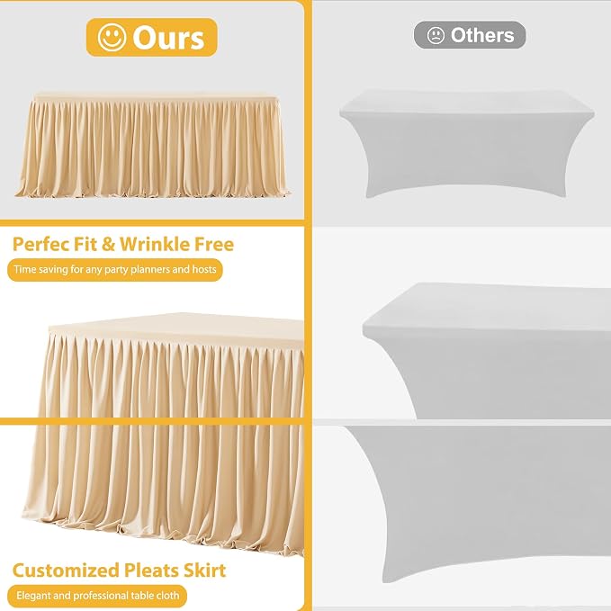 Wish Care 6 Pack Champagne Rectangle Table Clothes for 8 Foot Tables, Polyester Fitted Tablecloths 8ft Stretch Table Cover for Wedding, Birthday, Parties, Trade Show, Craft Show - Image 4